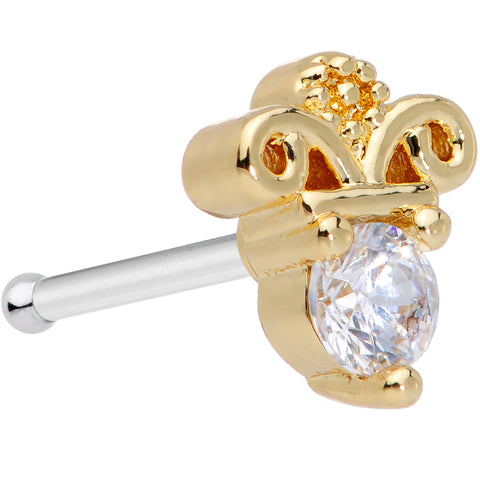 20G 5/16 Clear CZ Gem Gold Tone Insignia Nose Bone