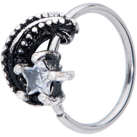 20G 3/8 Clear CZ Gem Shooting Star Nose Hoop