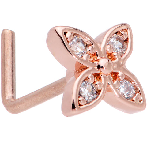 20G 7mm Clear Gem Rose Gold Tone Butterfly L Shaped Nose Ring