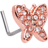 20G 7mm Clear CZ Gem Rose Gold Tone Spring Butterfly L Shape Nose Ring