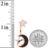 Clear CZ Gem Rose Gold Tone Black Moon Double Mount Belly Ring