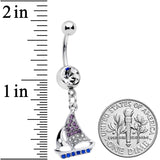 Clear Blue Purple Gem Sailboat Dangle Belly Ring