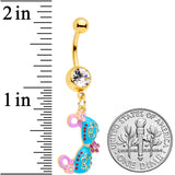 Clear Aqua Pink Gem Gold Tone Bikini Top Dangle Belly Ring