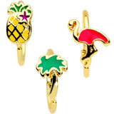 20G 5/16 Gold Tone Tropical Pineapple Nose Hoop Set of 3