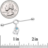 14G Aqua Gem Blossoming Heart Flower Dangle Project Bar 38mm