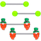 14G 9/16 Green Leprechaun St Patricks Day Nipple Ring Set of 4