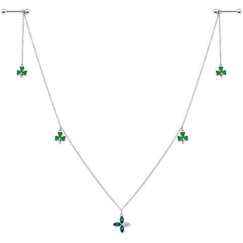 14G 9/16 Green Gem Shamrock St Patricks Day Dangle Nipple Chain