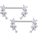 14G 5/8 Clear CZ Gem Shooting Star Barbell Nipple Ring Set