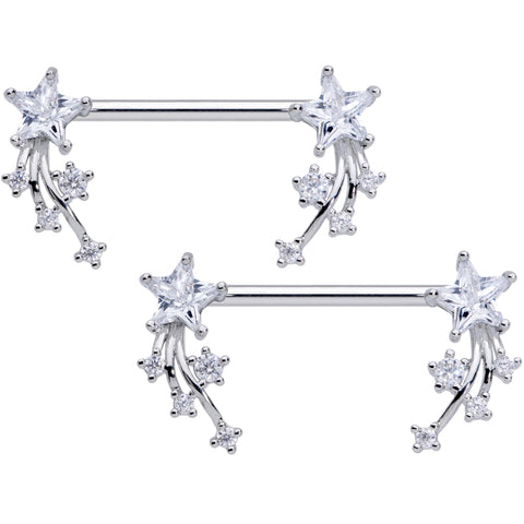 14G 5/8 Clear CZ Gem Shooting Star Barbell Nipple Ring Set