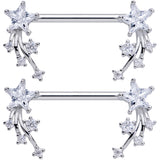 14G 5/8 Clear CZ Gem Shooting Star Barbell Nipple Ring Set