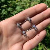 14G 5/8 Clear CZ Gem Shooting Star Barbell Nipple Ring Set