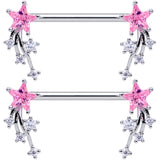 14G 5/8 Pink Clear CZ Gem Shooting Star Barbell Nipple Ring Set