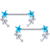 14G 5/8 Aqua Clear CZ Gem Shooting Star Barbell Nipple Ring Set