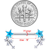 14G 5/8 Aqua Clear CZ Gem Shooting Star Barbell Nipple Ring Set