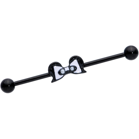 14G Black Bow Panda Bear Industrial Barbell 38mm