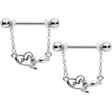 14G 11/16 Love Rose Dangle Nipple Ring Set