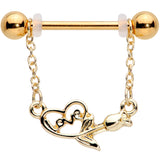 14G 11/16 Gold Tone Love Rose Dangle Nipple Ring Set