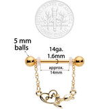 14G 11/16 Gold Tone Love Rose Dangle Nipple Ring Set