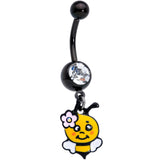 Clear Aurora Gem Black Happy Bee Dangle Belly Ring