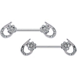 14G 5/8 Clear Gem Heart Flower Barbell Nipple Ring Set