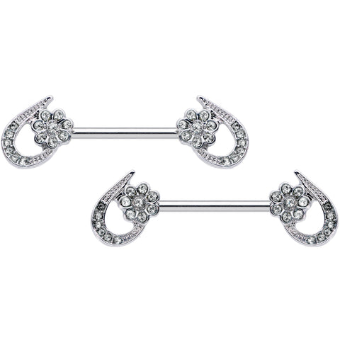 14G 5/8 Clear Gem Heart Flower Barbell Nipple Ring Set
