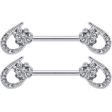 14G 5/8 Clear Gem Heart Flower Barbell Nipple Ring Set
