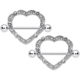 14G 9/16 Clear Gem Love Hearts Nipple Shield Set