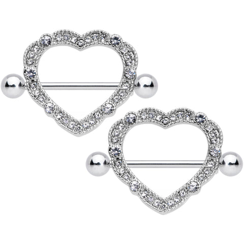 14G 9/16 Clear Gem Love Hearts Nipple Shield Set