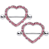 14G 9/16 Pink Gem Love Hearts Nipple Shield Set