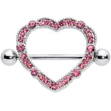 14G 9/16 Pink Gem Love Hearts Nipple Shield Set