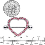 14G 9/16 Pink Gem Love Hearts Nipple Shield Set