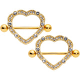 14G 9/16 Clear Gem Gold Tone Love Hearts Nipple Shield Set