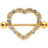 14G 9/16 Clear Gem Gold Tone Love Hearts Nipple Shield Set