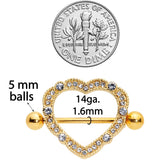 14G 9/16 Clear Gem Gold Tone Love Hearts Nipple Shield Set