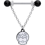 14G 11/16 Black UV Ball Sugar Skull Chain Dangle Nipple Ring Set