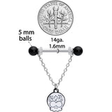 14G 11/16 Black UV Ball Sugar Skull Chain Dangle Nipple Ring Set