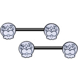 14G 9/16 Black Calavera Sugar Skull Barbell Nipple Ring Set