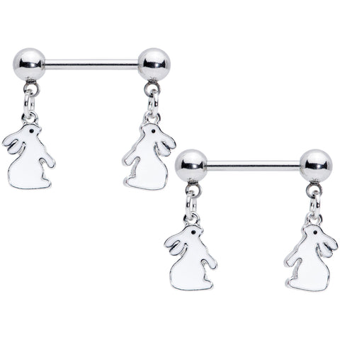 14G 9/16 Glow in the Dark Easter Bunny Dangle Nipple Ring Set