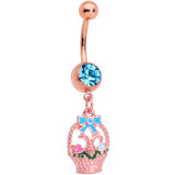 Aqua Gem Rose Gold Tone Easter Basket Dangle Belly Ring