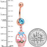 Aqua Gem Rose Gold Tone Easter Basket Dangle Belly Ring
