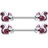 14G 5/8 Snacking Squirrel Barbell Nipple Ring Set