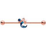 14G Aqua Gem Rose Gold Tone Mermaid Industrial Barbell 38mm
