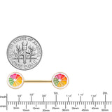 14G 5/8 Gold Tone Rainbow Grapefruit Barbell Nipple Ring Set