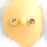 14G 5/8 Gold Tone Rainbow Grapefruit Barbell Nipple Ring Set