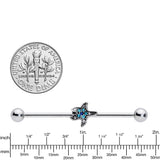 14G Aqua Blue Clear Gem Starfish Industrial Barbell 38mm