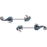 14G 9/16 Nautical Seahorse Barbell Nipple Ring Set