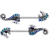 14G 9/16 Nautical Seahorse Barbell Nipple Ring Set