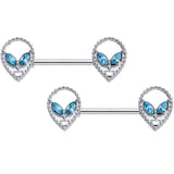 14G 5/8 Aqua Gem Hollow Alien Barbell Nipple Ring Set