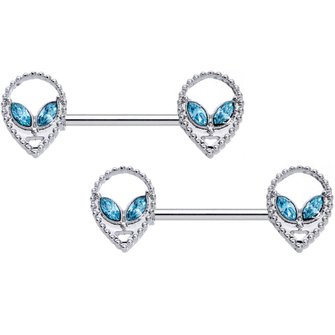 14G 5/8 Aqua Gem Hollow Alien Barbell Nipple Ring Set