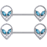 14G 5/8 Aqua Gem Hollow Alien Barbell Nipple Ring Set